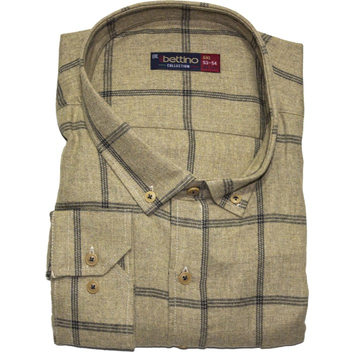 Camasa barbateasca groasa maneca lunga bej in carouri