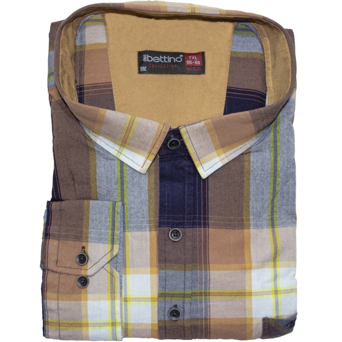 Camasa barbateasca bleumarin-maro maneca lunga in carouri