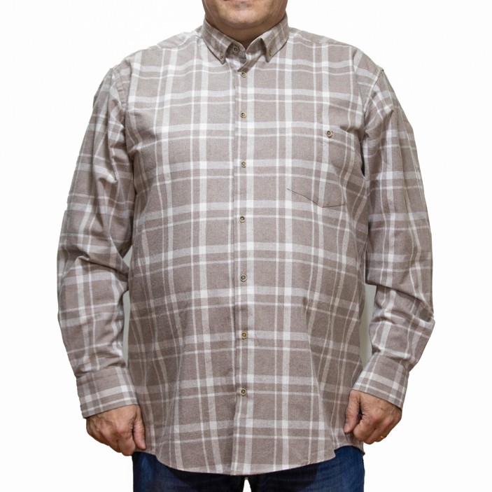 Camasa barbateasca maneca lunga groasa in carouri bicolore cafeniu-alb