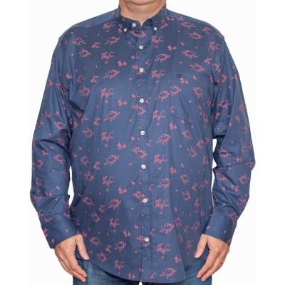 Camasa  barbateasca maneca lunga cu imprimeu bleumarin-roz
