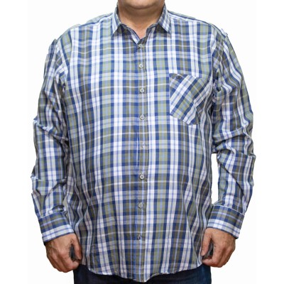 Camasa  barbateasca maneca lunga in carouri multicolore alb-kaki-bleumarin