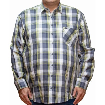 Camasa  barbateasca maneca lunga in carouri multicolore alb-gri-galben