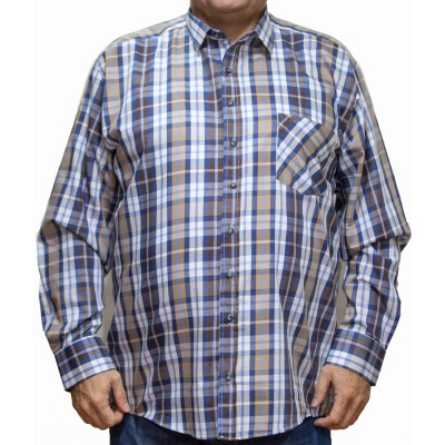 Camasa  barbateasca maneca lunga in carouri multicolore alb-gri-albastru-bej