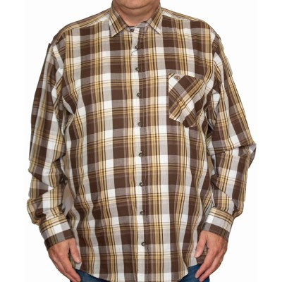 Camasa  barbateasca maneca lunga in carouri multicolore maro-galben-bej