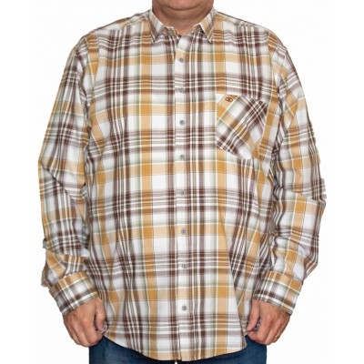 Camasa  barbateasca maneca lunga in carouri multicolore maro-verde-galben