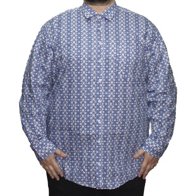 Camasa barbateasca maneca lunga alba cu imprimeu albastru-alb-bleumarin