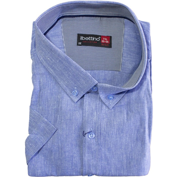 Camasa barbateasca in maneca scurta bleu inchis uni in