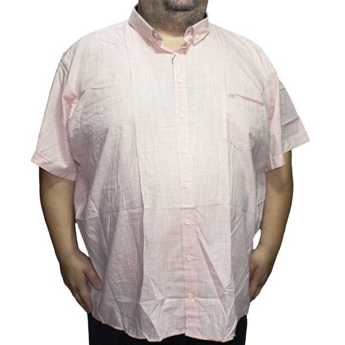 Camasa barbateasca maneca scurta din in roz cu insertii