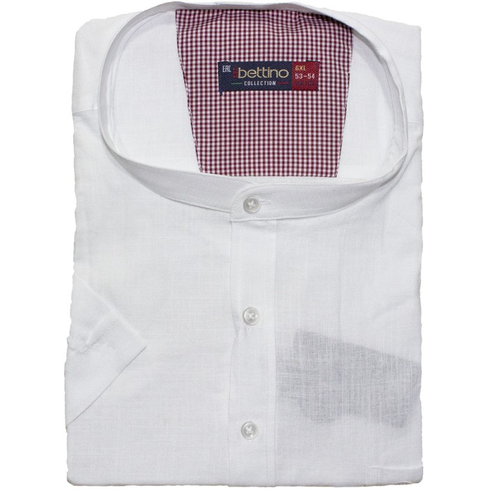 Camasa barbateasca in maneca scurta alba uni, guler tunica