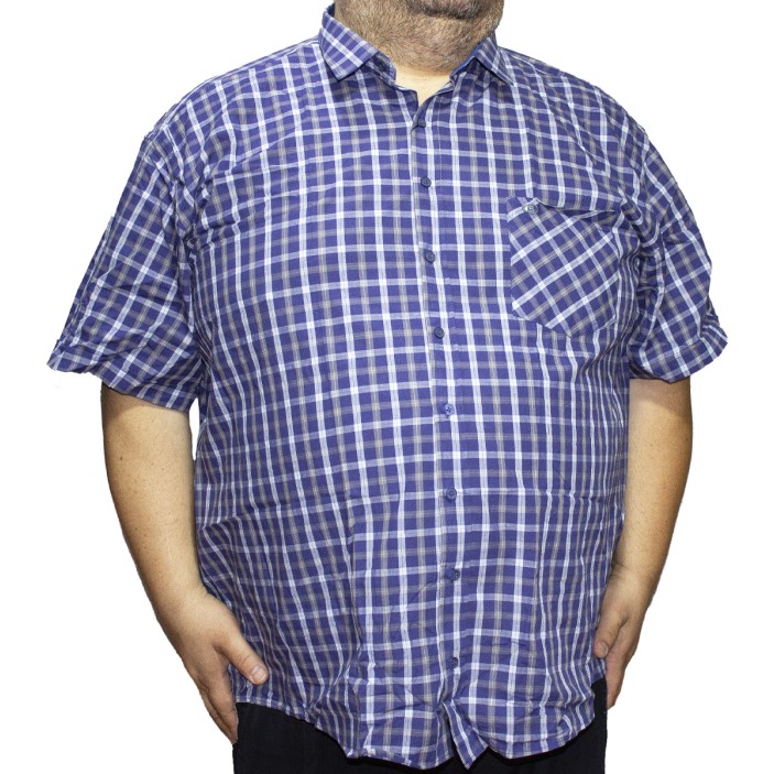 Camasa barbateasca maneca scurta in carouri albastru-bleumarin