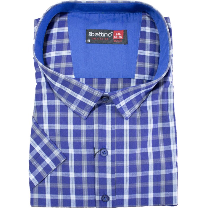 Camasa barbateasca maneca scurta in carouri albastru-bleumarin