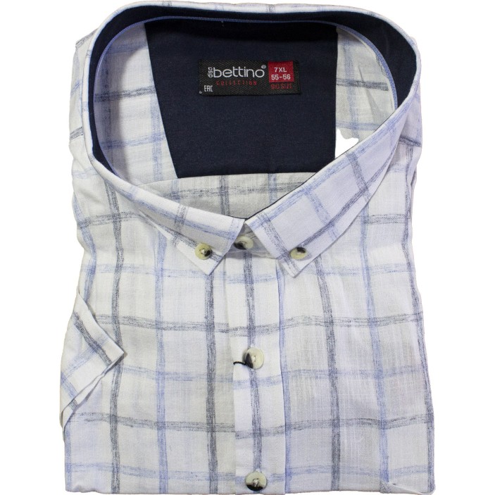 Camasa barbateasca maneca scurta in carouri bleu-gri