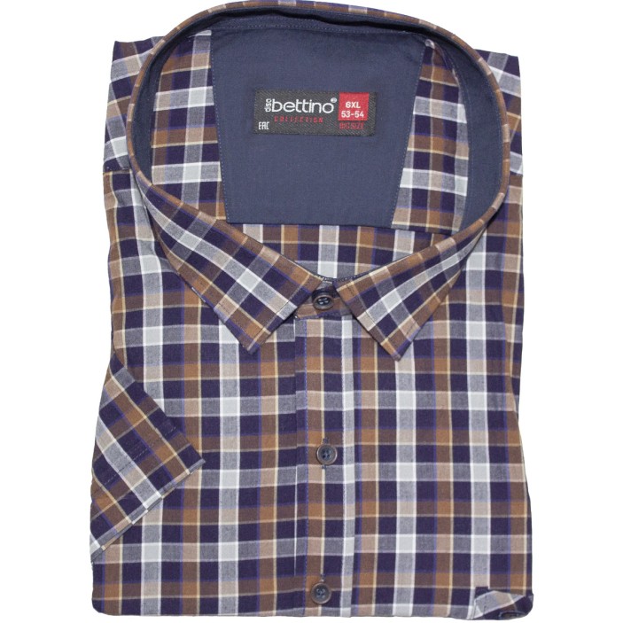 Camasa barbateasca maneca scurta in carouri bleumarin maro