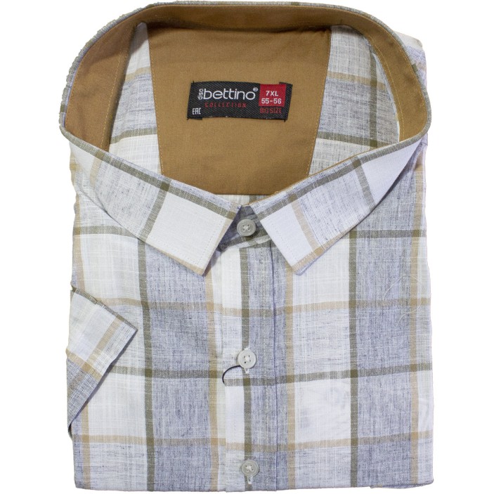 Camasa barbateasca maneca scurta in carouri gri-camel