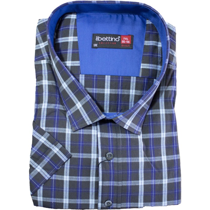 Camasa barbateasca maneca scurta in carouri negru-bleu