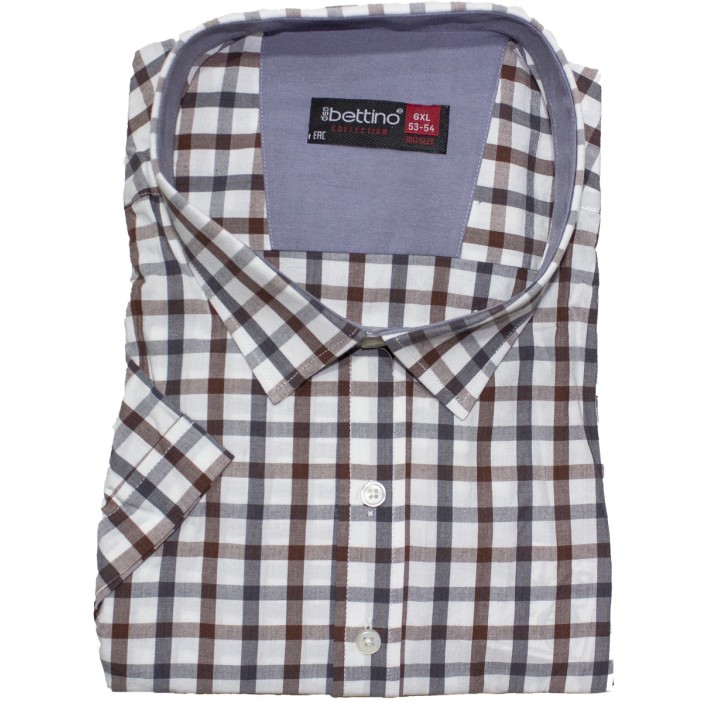 Camasa barbateasca maneca scurta in carouri alb maro