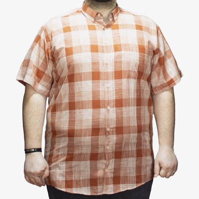 Camasa barbateasca maneca scurta in carouri alb-portocaliu