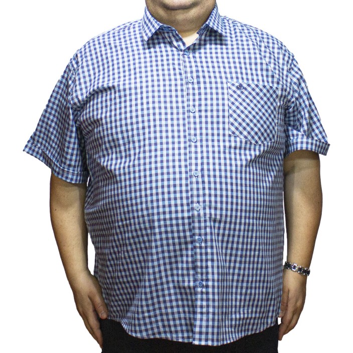 Camasa barbateasca maneca scurta in carouri mici albastru, bleumarin, turcoaz