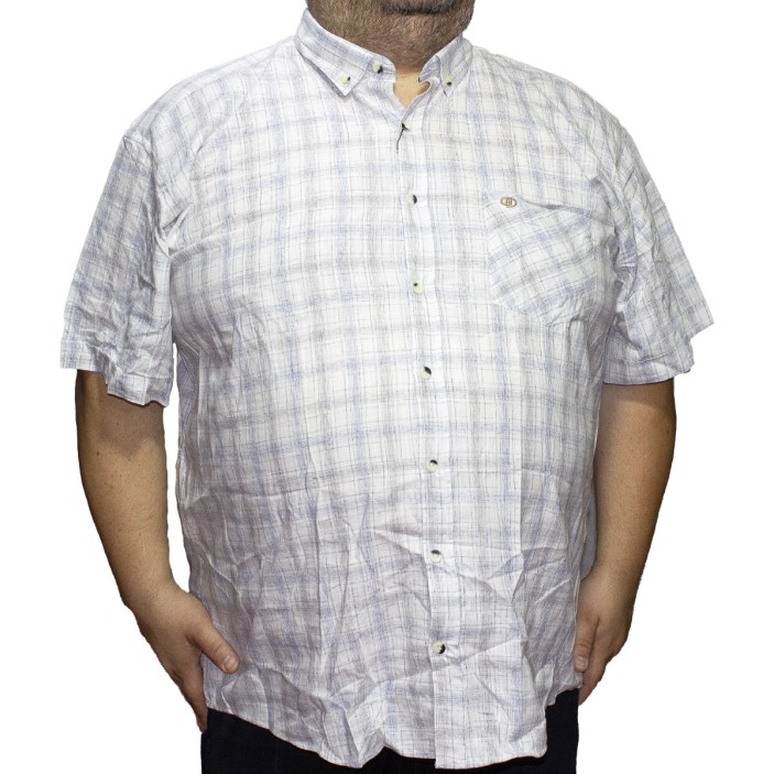 Camasa barbateasca maneca scurta in carouri gri-bej