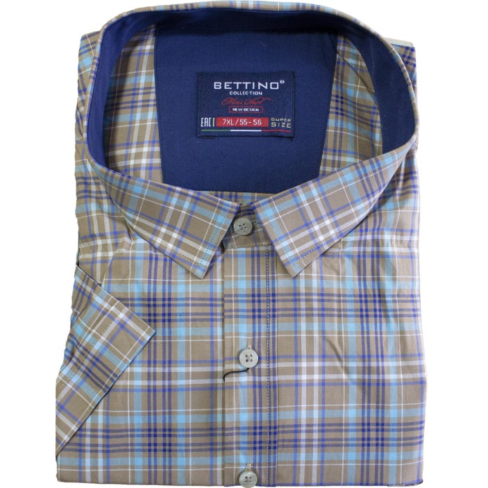 Camasa barbateasca maneca scurta in carouri bej-maro-bleu