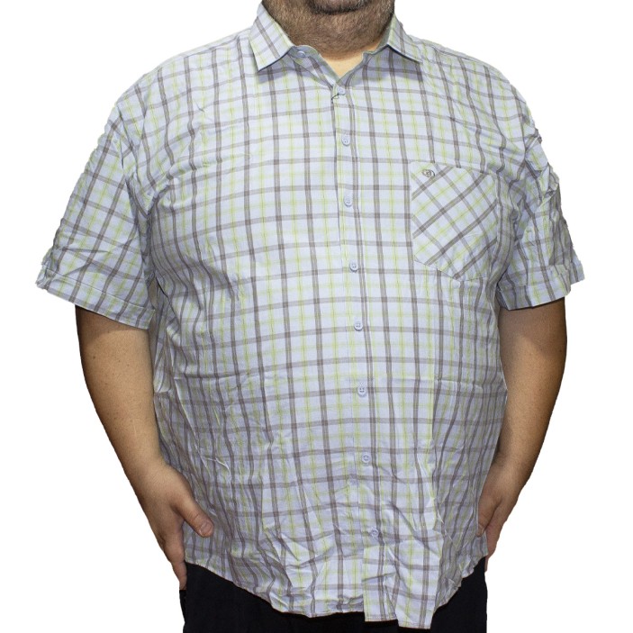 Camasa barbateasca maneca scurta in carouri bej-verde