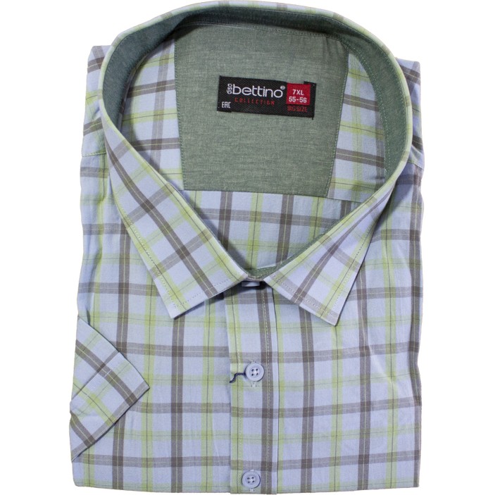 Camasa barbateasca maneca scurta in carouri bej-verde