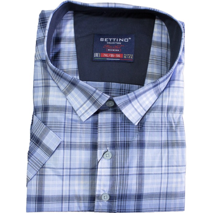 Camasa barbateasca maneca scurta in carouri bleu-alb