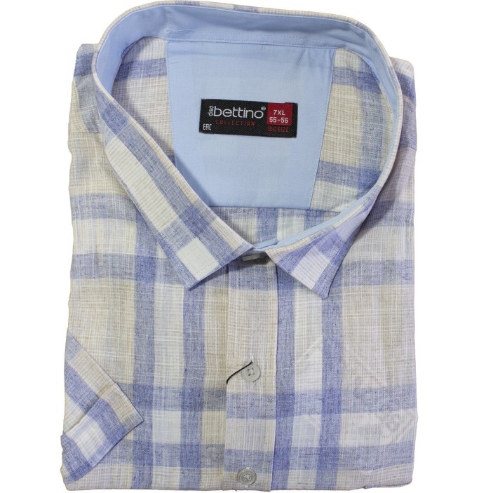 Camasa barbateasca maneca scurta in carouri bleu-bej