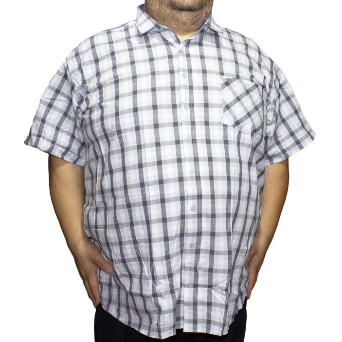 Camasa barbateasca maneca scurta in carouri bleu-gri-alb