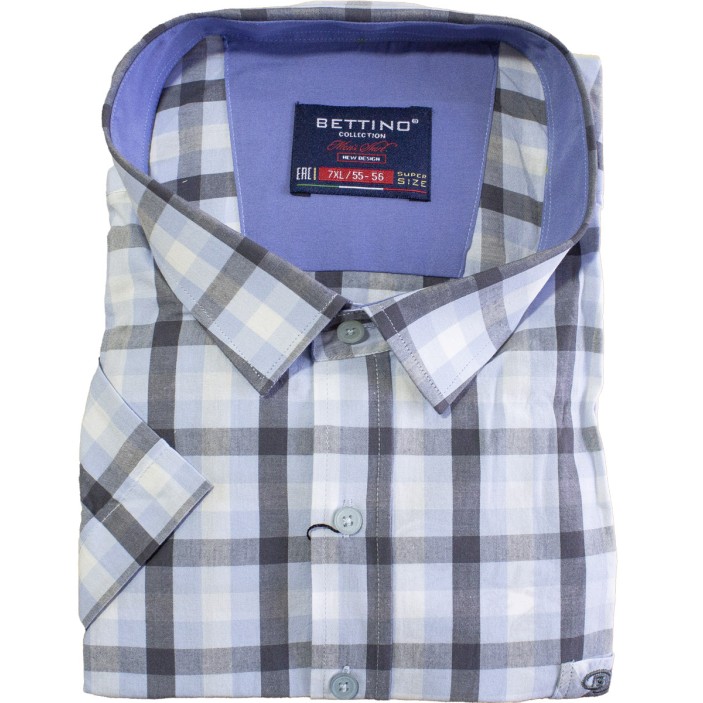 Camasa barbateasca maneca scurta in carouri bleu-gri-alb