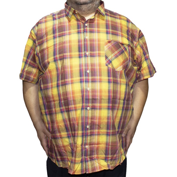 Camasa barbateasca maneca scurta in carouri galben-portocaliu