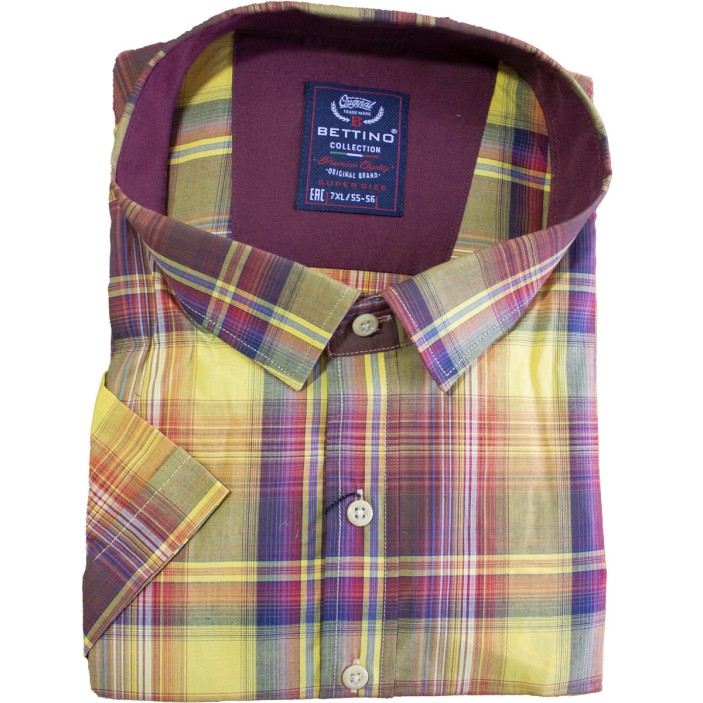 Camasa barbateasca maneca scurta in carouri galben-portocaliu