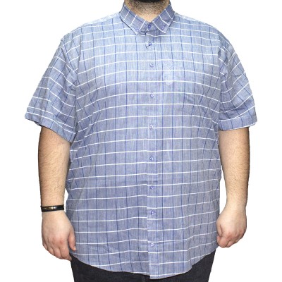 Camasa barbateasca maneca scurta in carouri gri-alb-albastru