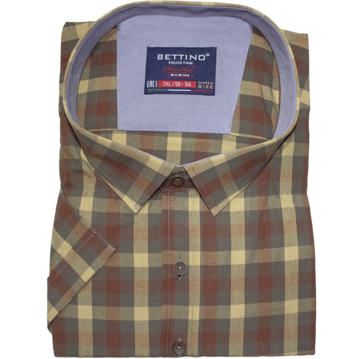 Camasa barbateasca maneca scurta in carouri maro kaki