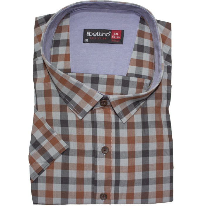 Camasa barbateasca maneca scurta in carouri portocaliu gri