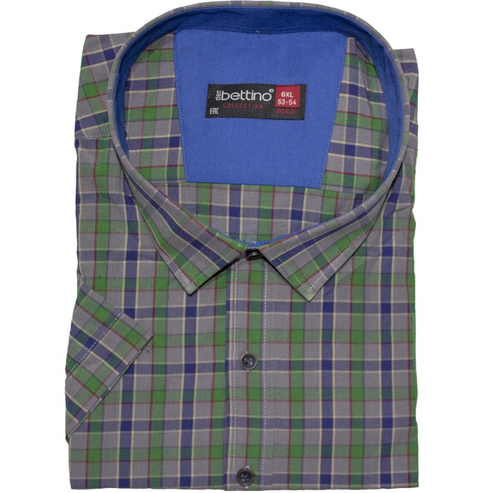 Camasa barbateasca maneca scurta in carouri verde gri