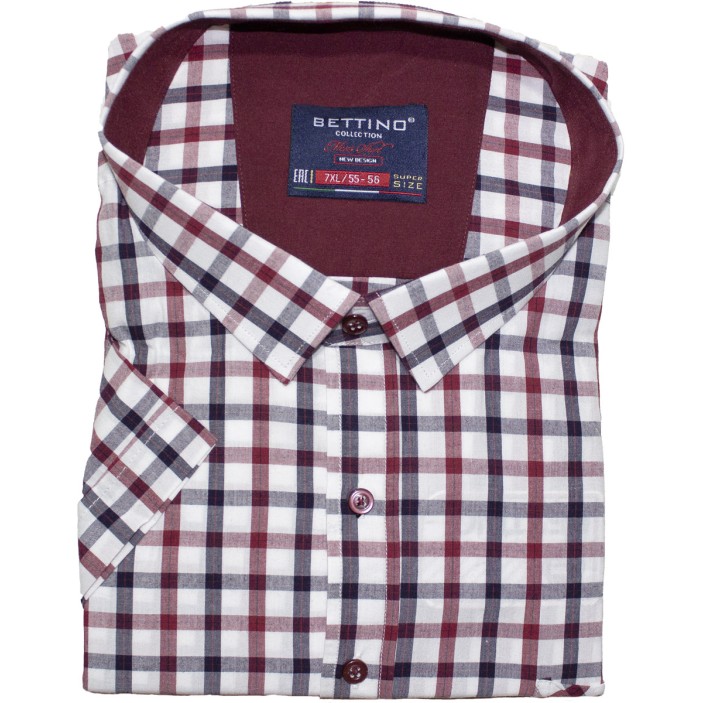 Camasa barbateasca maneca scurta in carouri alb visiniu