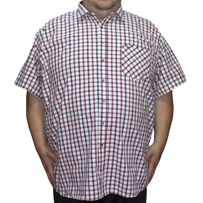 Camasa barbateasca maneca scurta in carouri alb visiniu