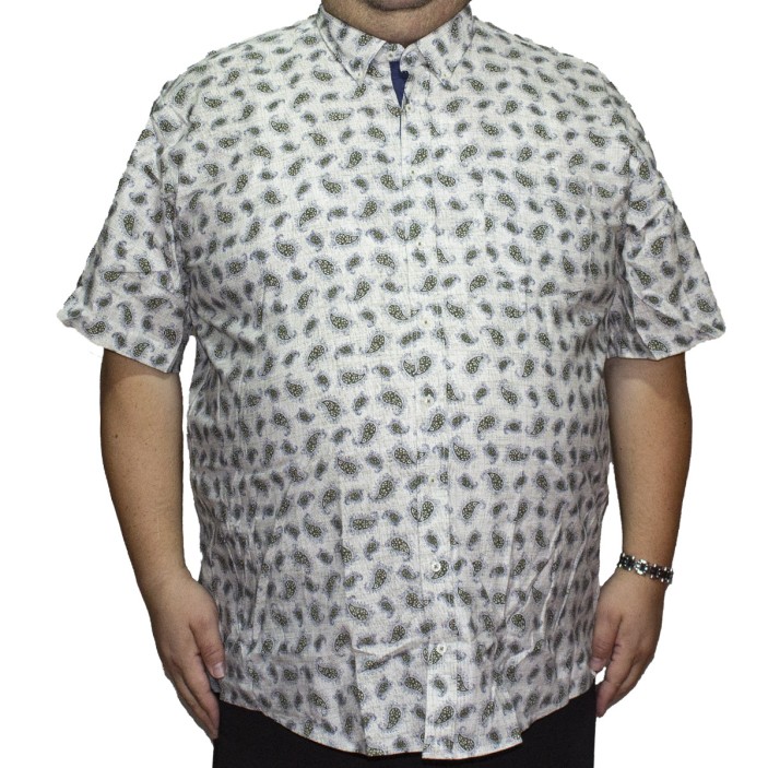 Camasa barbateasca maneca scurta alba cu imprimeu