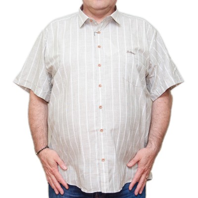 Camasa barbateasca maneca scurta bej in dungi albe