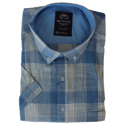 Camasa barbateasca maneca scurta in carouri bej-albastru