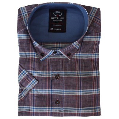 Camasa barbateasca maneca scurta in carouri roz-alb-albastru-rosu