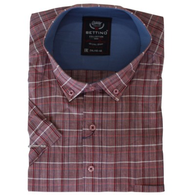 Camasa barbateasca maneca scurta in carouri roz pal-alb-rosu