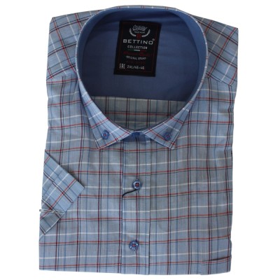 Camasa barbateasca maneca scurta in carouri bleu-alb-negru-roz