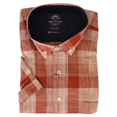 Camasa barbateasca maneca scurta in carouri alb-portocaliu