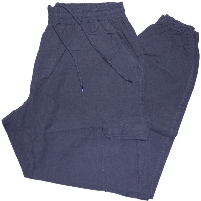Pantaloni subtiri bleumarin cu elatic si snur in talie, croiala clasica