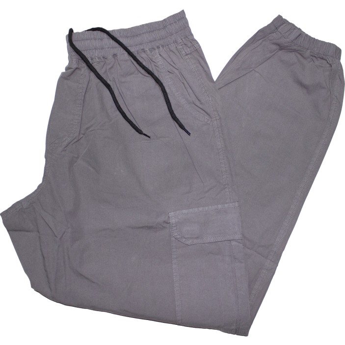 Pantaloni subtiri gri cu elatic si snur in talie, croiala clasica