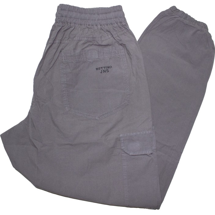 Pantaloni subtiri gri cu elatic si snur in talie, croiala clasica