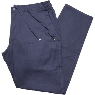 Pantaloni in barbatesti bleumarin cu elatic in lateral si snur croiala clasica