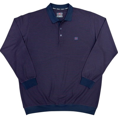 Bluza barbatesca bleumarin in dungi rosii si cu guler